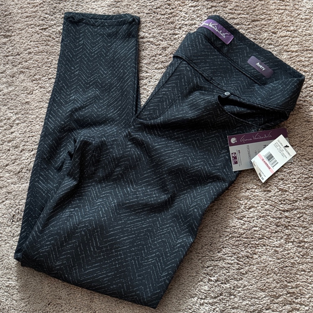 Gloria Vanderbilt Women Black Herringbone Slim Cigarette Pants Size 10 with tags
